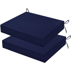 Outdoor Chair Cushions Set of 2, 18.5 x 16 Inch Patio Chair Cushions for Outdoor Furniture, Water Resistant, Non-Slip Ties (Navy Blue), 18.5x16x3|2 Pack