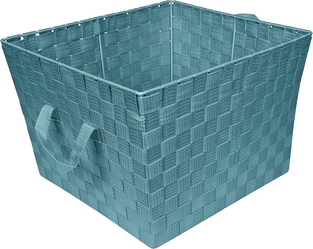 Simplify Large Woven Strap Tote | Decorative Storage Basket | 2 Handles | Organization | Closet | Bedroom | Bathroom | Nursery | Accessories | Toys | Gifts | 1 Pack | Sapphire