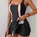 Aidonger One Piece Swimdress Tummy Control Swimsuit for Women Color Block Bathing Suit Skirt Modest Swim Dress (Black, L)