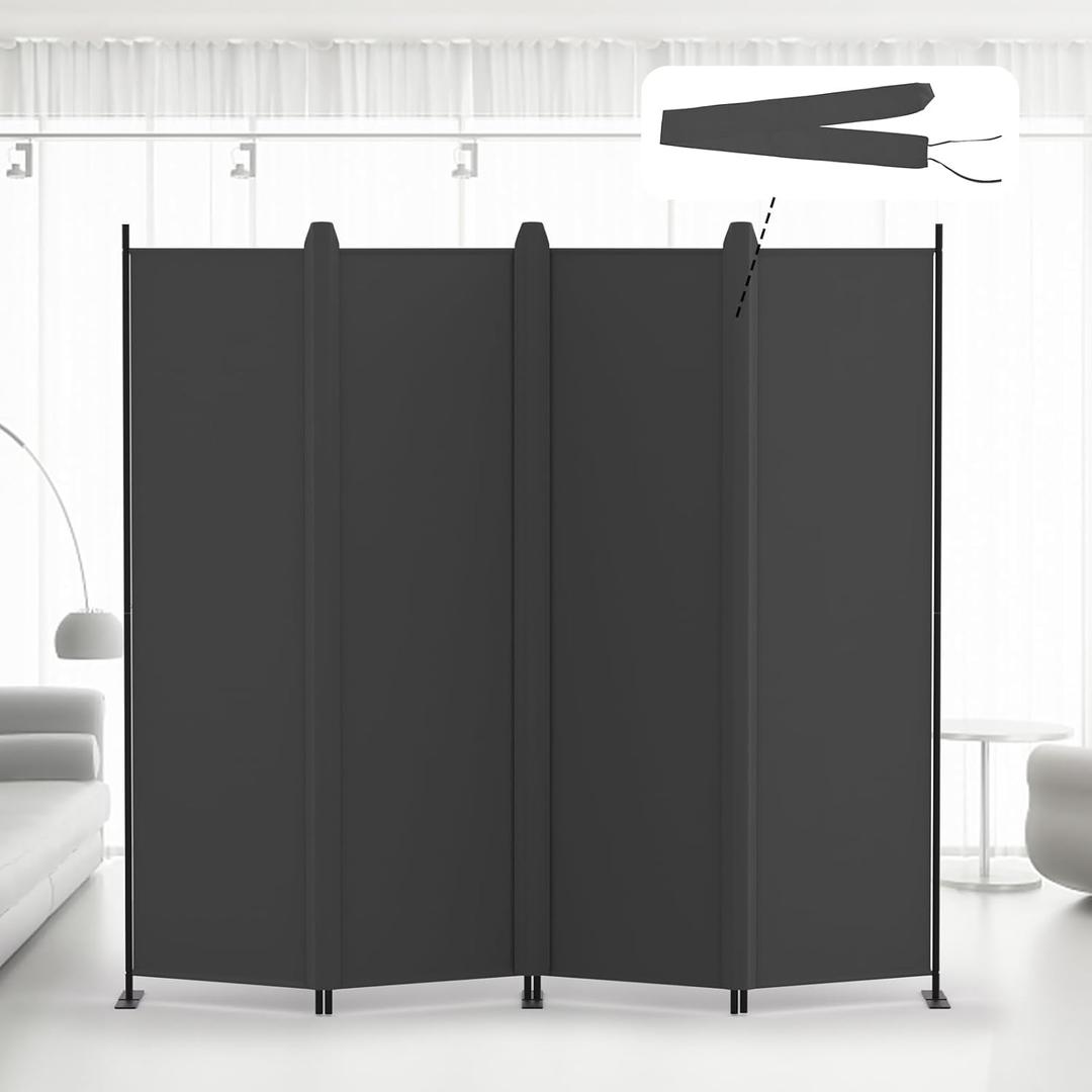 Kokorona 4 Panel Room Divider, 6FT Tall Folding Privacy Screen Wall Dividers, Portable Privacy Screen Freestanding Room Divider for Room Separation, Included - Cover Strips, Grey, 88''W x 71''H
