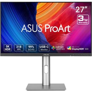 ASUS ProArt Display 27” 5K HDR Professional Monitor (PA27JCV) - 5K (5120 x 2880), IPS, 99% DCI-P3, 100% sRGB, ΔE < 2, USB-C PD 96W, Calman Verified, Color Accurate, LuxPixel 