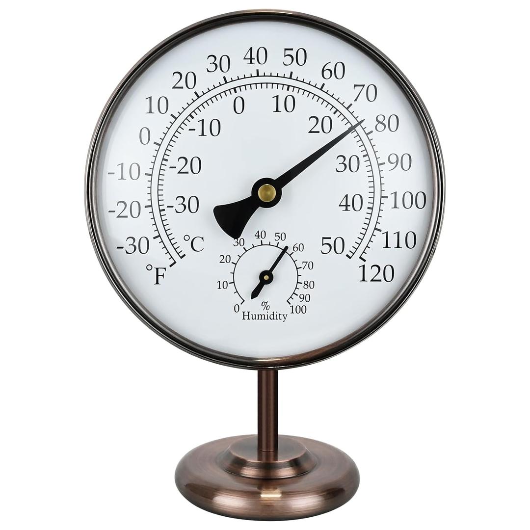 4 Outdoor Thermometer Hygrometer - Solid Brass Analog Temperature Gauge with Stand, No Battery Required Weather Dial Hygrometer Thermometer for Home, Office, Table or Decorative