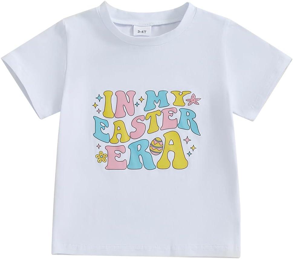 Toddler Boys Girls Easter T-Shirt Short Sleeve Bunny Outfits Kids Funny Rabbit Letters Graphic Cotton Tee Top