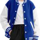 Yousie Girls Kids Varsity Jacket Fleece Lightweight Jacket with Pockets 7-14 Years