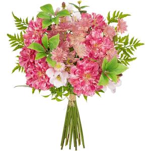 Hollyone 2Pcs Dahlia Artificial Flowers Bouquets Pink Fake Spring Wildflowers Silk Floral Arrangements Wedding Bride Bouquets Faux Flowers for Home Kitchen Office Table Centerpieces Wedding Decor