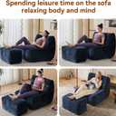 Bean Bag Chair with Footrest, Integrated Sponge Core Lounge Chair, No Loose Shredded Foam, Soft Velvet Bean Bag Sofa with Backrest for Adults, Bedroom, Living Room, Dorm (Blue)