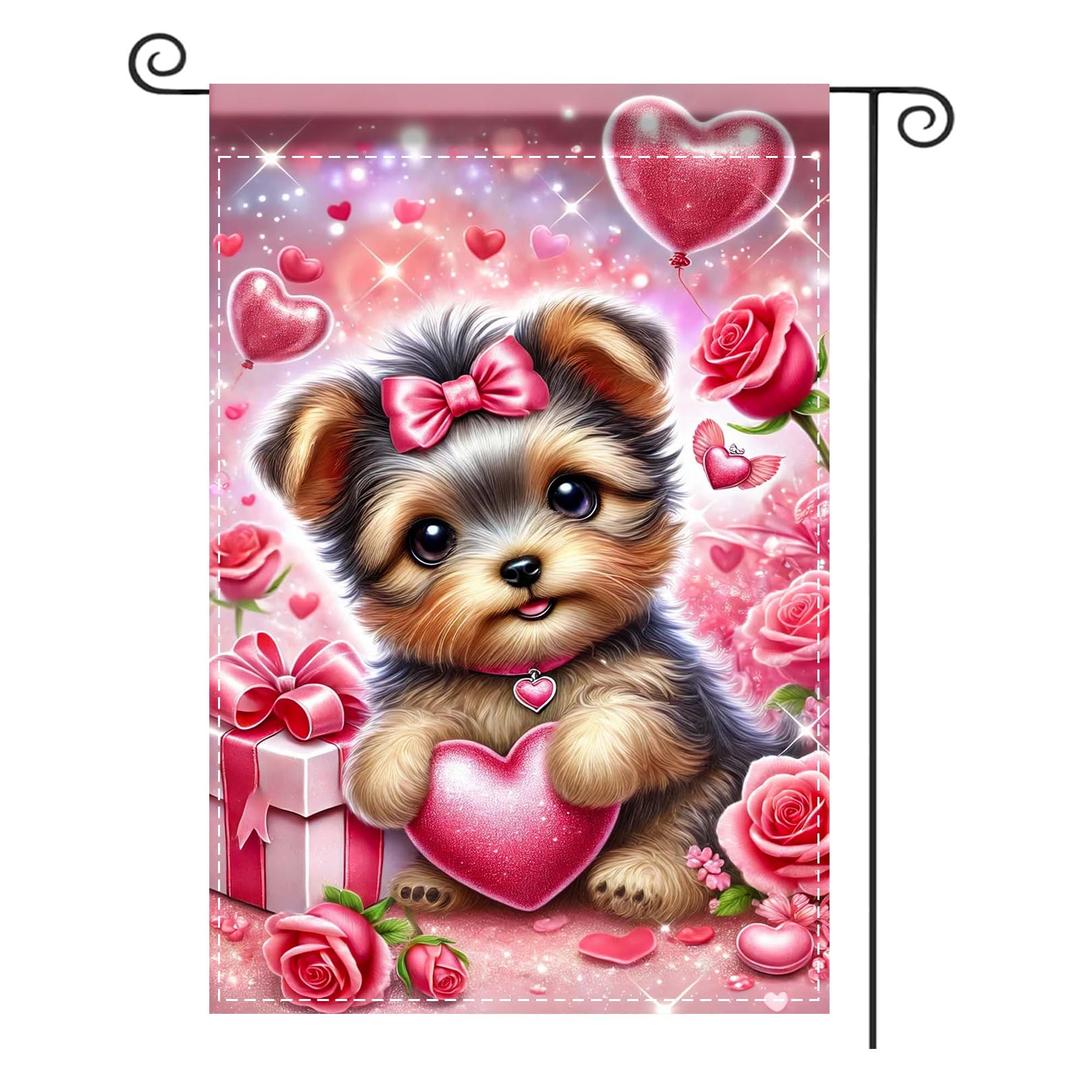 3 x Nuxovilar Valentines Puppy Heart Garden Flag 12x18 Polyester