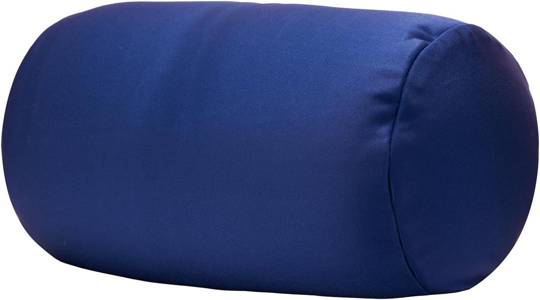 Microbead Bolster Tube Pillows with Double Cover, Squish Bean Bed Microbead Pillow Soft Neck Back Lumbar Support Smooth Cool Touch Comfortable Fabric (Navy Blue)