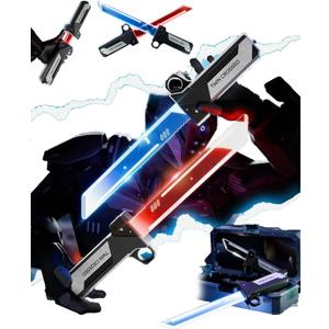 Retractable Plug-In Lightsaber Toy,Dual-Color LED Light Saber,2-in-1 Reversible Fingertip Spin Hilt Sword,Connectable Double-Blade Glory,Metallic Swung Play Cosplay Prop,Party Cool Lighting(1set)