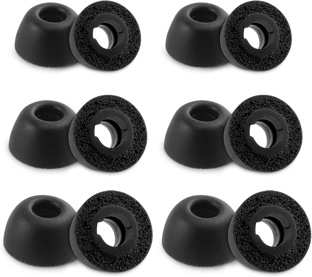 Replacement Foam Eartips for JBL Tune Buds, JBL Live Free 2, JBL Live Pro 2, JBL Vibe Buds, JBL Live Beam 3, JBL Tour Pro 3/2 Earbuds, Ultimate Comfort, 6 Pairs (S/M/L, Black)