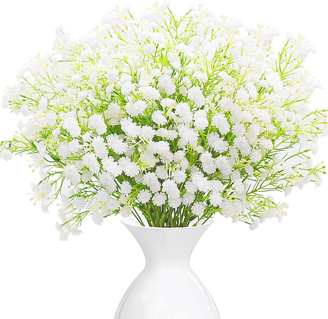 Babys Breath Artificial Flowers, 10 Pcs Fake White Babys Breath Flowers Artificial Bulk, Real Touch Faux Flowers Gypsophila Bouquet for Wedding Floral Arrangement Party Home Decoration