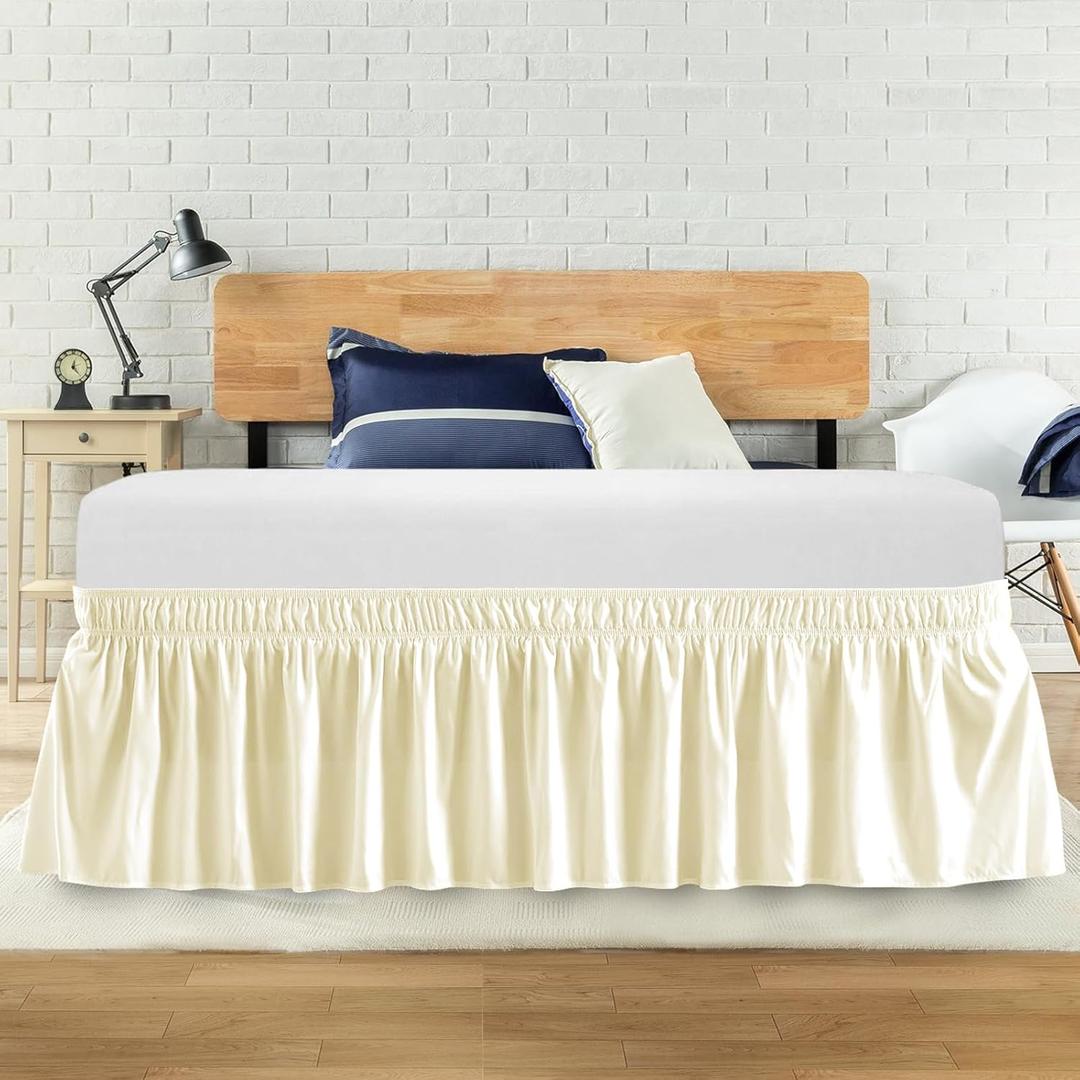 Queen Bed Skirt, Elastic Wrap Around Bed Skirt Queen Size, Bed Skirts for Adjustable Bed, Easy Fit with 14" Drop Length Tailored Drop Dust Ruffle (Light Yellow)