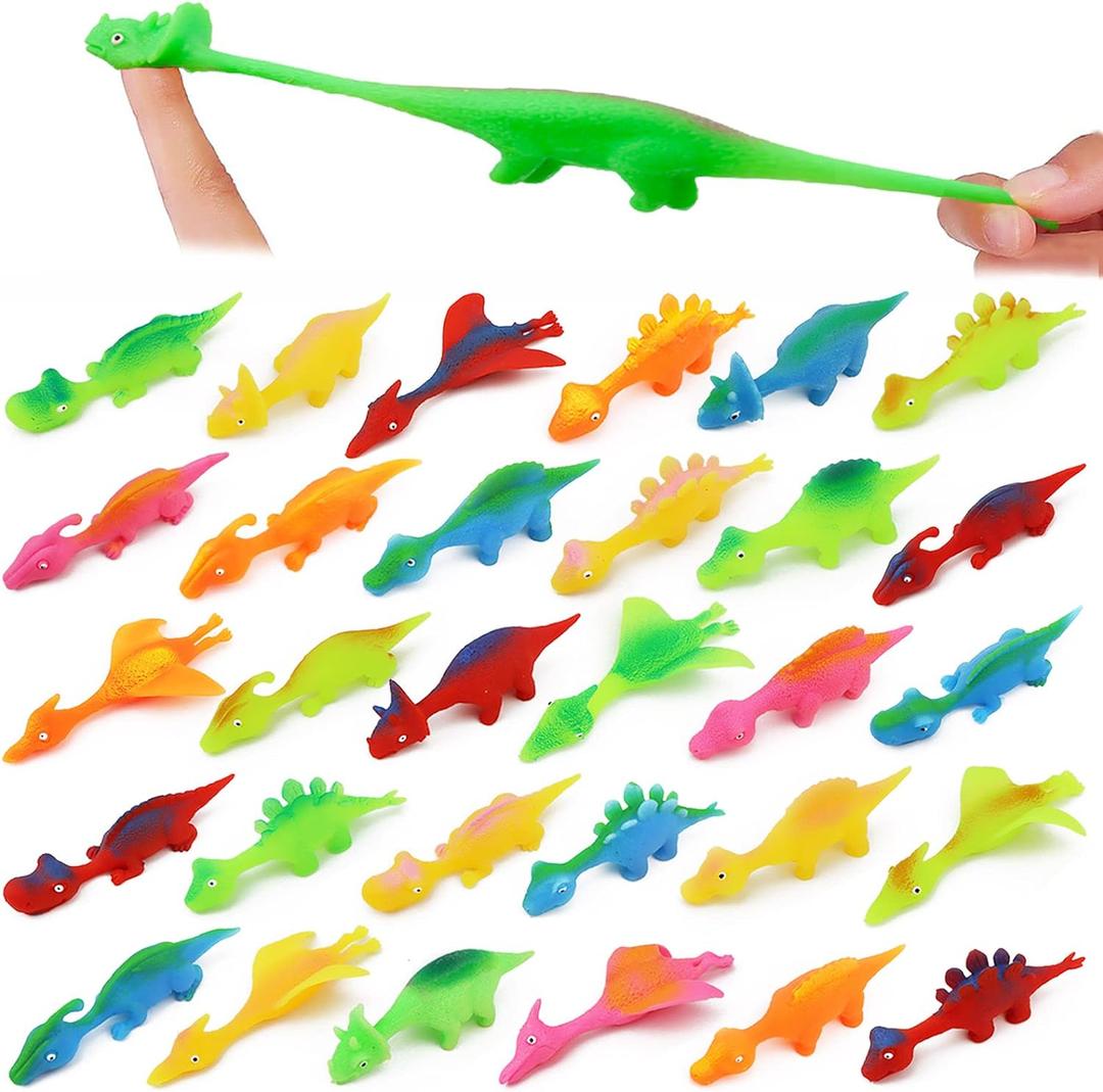 Pushmick 30 Pcs Slingshot Dinosaur Finger Toys, catapult toys as fun as slingshot chicken, cute shapes, more colors, Great for Flying Games and Party Favors.