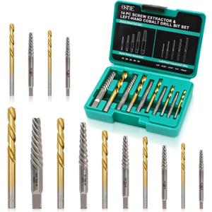 Screw Extractor Set 14Pcs, Bolt Extractor Kit with Left Hand Drill Bits Set, Easy Out Tool for Removing Stripped Screws & Broken Bolts, 35# Cr-Mo & 6542 HSS Steel