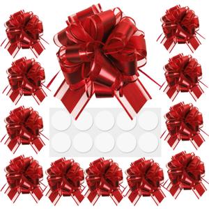 Pull Bows for Gift Wrapping: 12 Pcs 6-Inch Large Waterproof Red Ribbon Bows - Birthday Easter Presents Basket Accessories & Outdoor Holiday Decorations