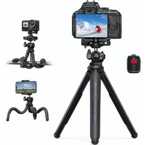 Lamicall Tripod for Camera - 3 in 1 Flexible Tripod for iPhone with Wireless Remote - iPhone Tripod Stand for Video Recording Vlogging Compatible with iPhone Samsung Go Pro, Small Digital Camera (NEW Upgraded Tripod for Camera - Dark Grey)