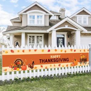Thanksgiving Banner Happy Thanksgiving Backdrop Turkey Pumpkins Autumn Leaves 118x20 inches Fall Harvest Decor Party Supplies Welcome Yard Sign Banner Fall Holiday Photo Backdrop