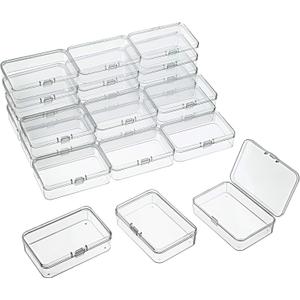 SATINIOR 24 Packs Small Clear Plastic Beads Storage Containers Box with Hinged Lid for Storage of Small Items, Crafts, Jewelry, Hardware (3.7 x 2.5 x 1 Inches)