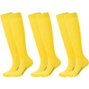 Haysandy 3 Pairs Baseball Socks Bulk Softball Sock Youth High Long Tube Soccer Football Team Boys Girls Adults Sport Sock(Yellow,S)