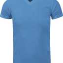 Men's Heavyweight Cotton T Shirt – Basic 6.2 Ounce Short Sleeve V Neck Plain Tee Top Tshirts Regular Big and Tall Size (Blue, S)