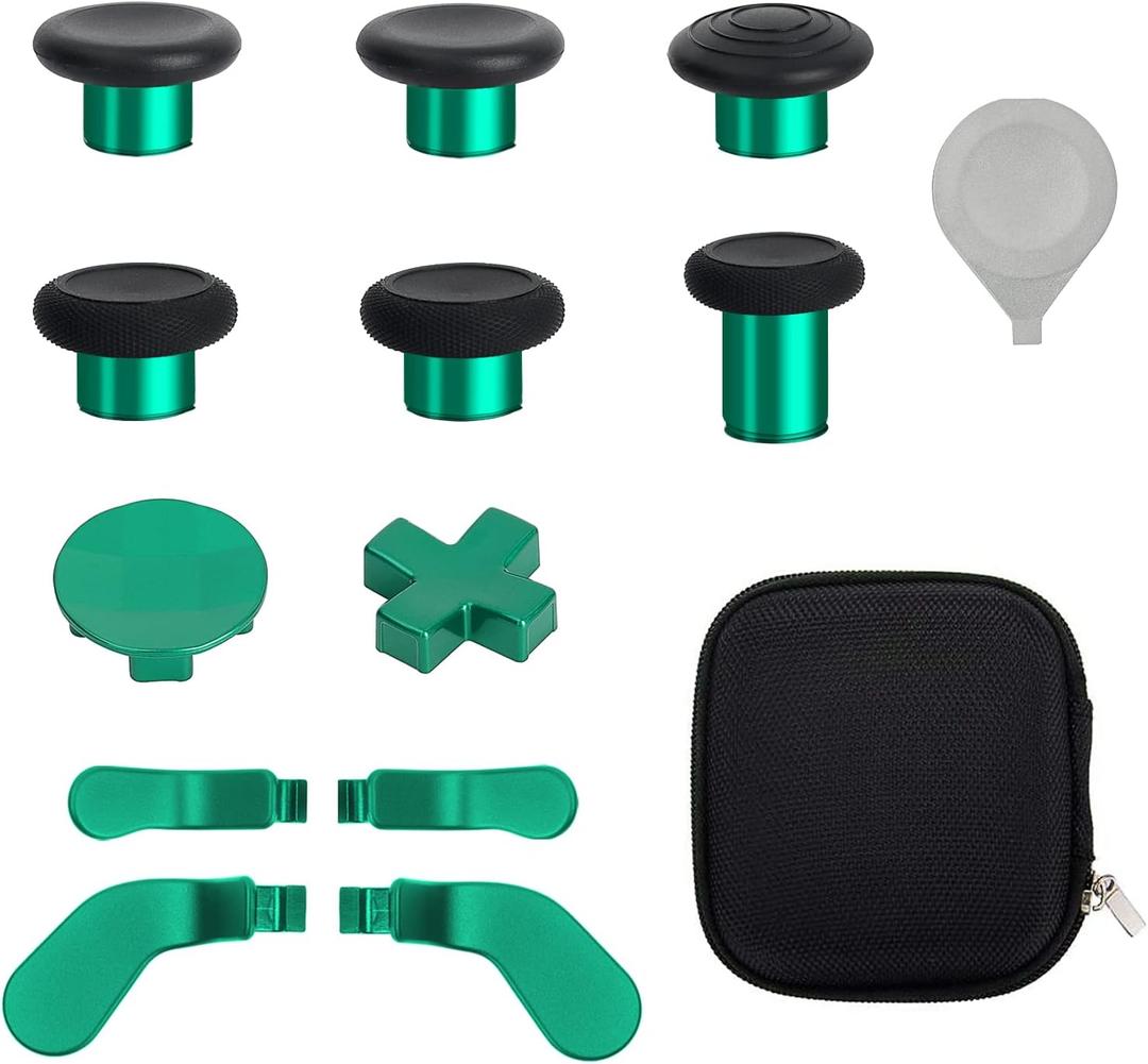 13 in 1 Metal Thumbsticks for Xbox One Elite Series 2 Controller, Elite Series 2 Core Controller Accessories Replacement Parts, Metal Mod 6 Swap Joysticks, 4 Paddles, 2 D-Pads, 1 Tool(Green)