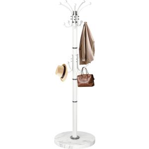 EZIVIEZ Modern Coat Rack Stand, 360 Rotary Metal Freestanding Coat Rack with Natural Marble Base, White Coat Racks and Coat Hanger Tree Jacket Stand with 14 Hooks for Office, Entryway, Hallway