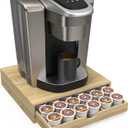 Bamboo Coffee Pod Drawer Organizer Compatible with K-Cups, Under Cabinet Coffee Station Storage Rack, Natural Wood Capsule Holder for 36 Pods, Countertop Coffee Machine Stand