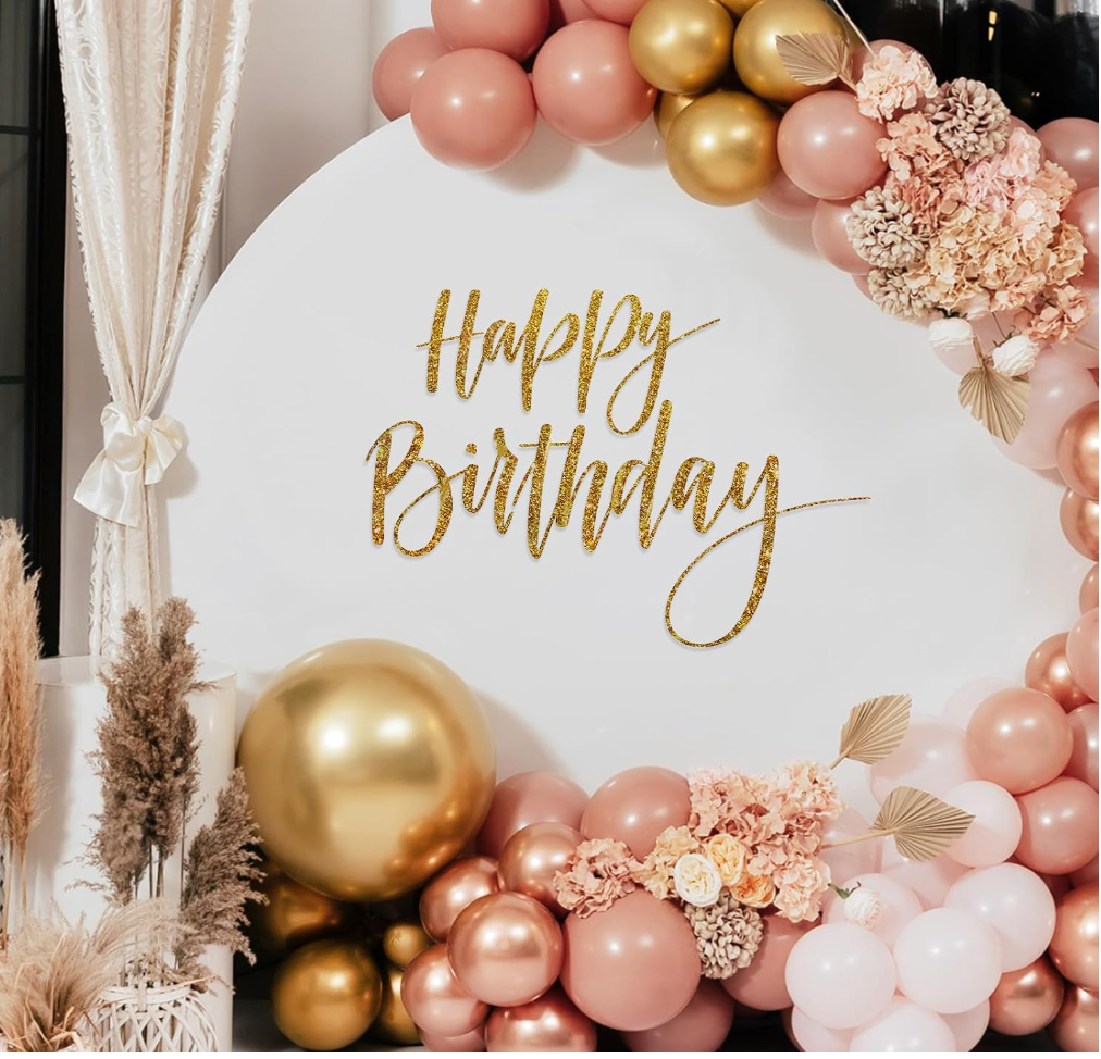 Sinload Happy Birthday Backdrop Decal for Party Photo, Gold