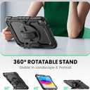 SEYMAC Case for iPad (A16) 11th/10th Generation 2025/2022 (11/10.9), Sturdy Heavy Duty Full-Body Shockproof Protective Case with Screen Protector, Rotating Stand, Hand/Shoulder Strap, Black
