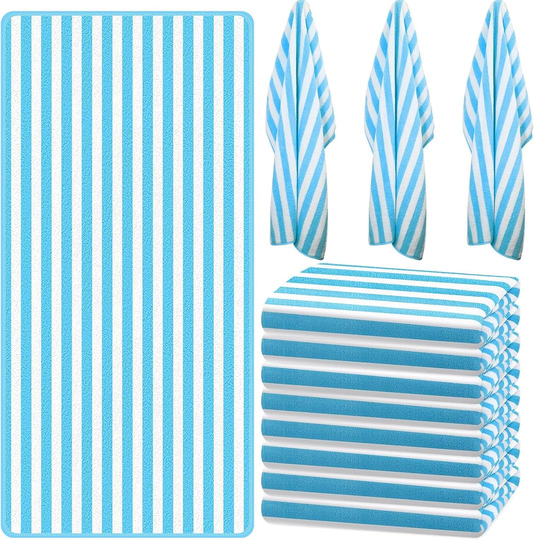 Preboun 12 Pcs Striped Beach Towels Bulk Oversized Pool Quick to Dry Bath Striped Towel for Hotel, Spa Hot Tub, Bath and Swim Summer, 28 x 60 Inches (Blue)