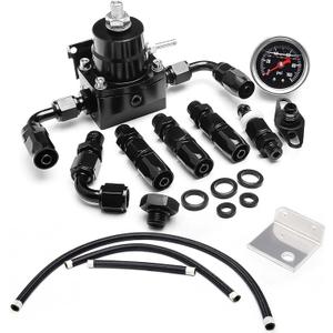 EFI Fuel Pressure Regulator Kit with Bypass Return 0-100psi Pressure Gauge AN6-6AN Fuel Line Hose Fitting Connectors Kit Adjustable Universal Aluminum (black)