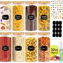 32 oz 8 Pcs Glass Jars with Bamboo Lids, Stackable Clear Food Storage Jars, Airtight Kichen Glass Pantry Storage Containers with Lids for Rice, Candy, Sugar, Flour, Nuts, Cookie, Coffee Bean