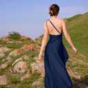 Memoriesea Women's Sexy One Shoulder High Split Cocktail Wedding Party Maxi Dress (Blue, L)