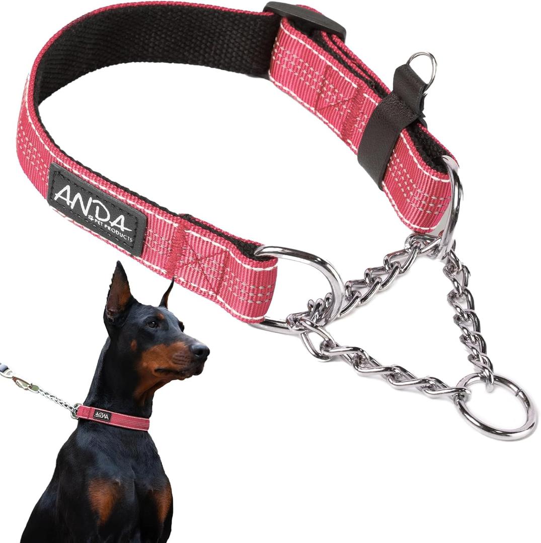 ANDA Martingale Collar for Dogs, Adjustable with Reflective Stainless Steel Chain, No-Pull Escape-Proof Training Collar for Medium and Large Breeds (Red, Large)