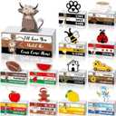 27 Pcs Interchangeable Table Decor Seasonal Bee Lemon Highland Cow Sign Farmhouse Mini Wood Book Stack Spring Summer Tiered Tray Decor for Home Office Desk Shelf Coffee Bar