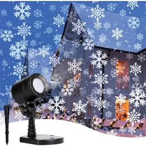 Christmas Snowflake Projector Lights Outdoor, Led Rotating Snowfall Show Lights Waterproof Landscape Decorative Christmas Light Lighting for Xmas Holiday Party Garden Patio Indoor Home Decoration Show (Black)