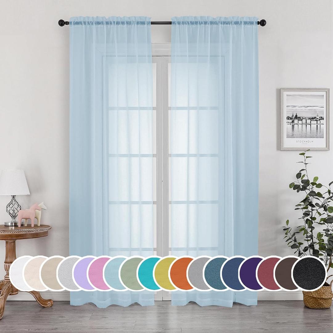 OWENIE Light Blue Sheer Curtains 84 inches Long for Bedroom Living Room 2 Panels Set, Privacy Rod Pocket Light Filtering Voile Sheer Curtains, Airy Farmhouse Curtains, 42Wx84L inch, Sky Blue