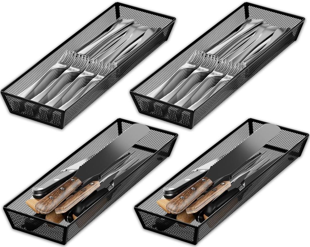 JANE EYRE kitchen drawer organizer - silverware utensil organizer for kitchen drawer, silverware tray in drawers (04-black)
