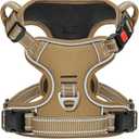 Timos Dog Harness Large Sized, No Pull Pet Harness with Neck Lockable Snap,No Choke Front Clip Dog Reflective Vest,Adjustable Metal Rings 3 Buckles,Easy Control Handle for Large Dogs Khaki L (Large (Pack of 1))