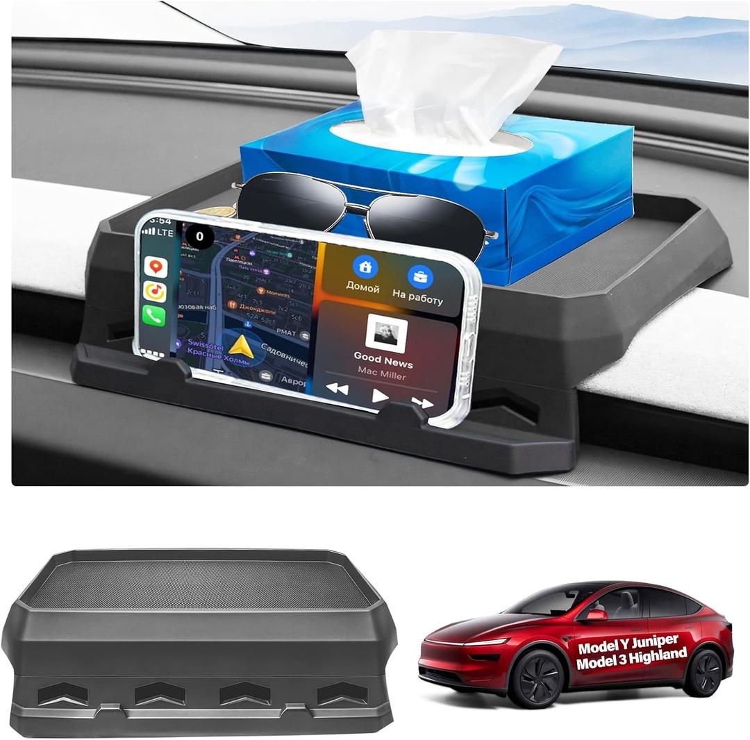 2026 Tesla Behind Screen Storage Box Model Y Juniper Model 3 Highland Non-Slip Sunglass Phone Tissue Card Holde Model Y/3 Accessories Center Console Dashboard Hidden Organizer Tray