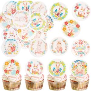 56 Pcs Easter Edible Cupcake Toppers with Bunny Egg Decorations for Birthday, Rabbit Theme Party and Baby Shower Party (Style 3), BBD: 01/19/2028