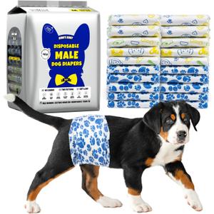 Dono Dog Diapers Male, Disposable Male Dog Wraps 60ct, Ultra Absorbent Doggie Diapers, Rapid-Dry Leak-Proof Puppy Diapers, Wetness Indicator Excitable Urination Incontinence, Medium