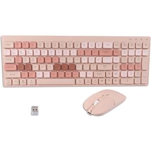 Portable Bluetooth Keyboard and Mouse Combo for iPad, 2.4G+Bluetooth Universal Multi-Device Dual Mode Full Size Keyboard and Mouse Set for Windows iOS Android Computer Desktop PC Laptop(Milk Tea)