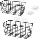 Lele No Drilling Wall Hanging Mounted Metal Wire Baskets with Free Wall Hooks, Kitchen Organization and Storage, Hanging Fruit, Set of 2 Black