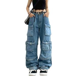 BXCNCKD Women's Baggy Cargo Pants Y2K Clothing Multi-Pocket Relaxed Fit Jeans Grunge Clothes Alt Hip hop, M