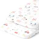 Bassinet Fitted Sheets Compatible with Dream on Me Traveler Portable Bassinet & Skylar, Seashell Bedside Sleeper  Snuggly Soft 100% Jersey Cotton  Farm Animals  2 Pack