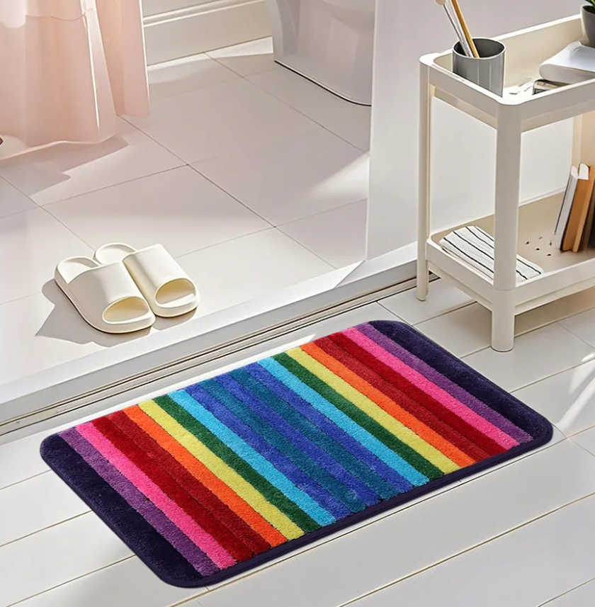 Bath Rugs for Bathroom Rainbow Bathroom Rugs Colorful Microfiber Plush Bath Mat Soft and Absorbent Bath Carpet Non-Slip Backing 20"x32"