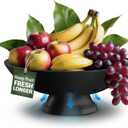 Black Wooden Fruit Bowl - Large Decorative Pedestal Bowl for Kitchen Counter & Dining Table Centerpiece, Modern Bamboo Serving Bowl for Fruits, Salads, Snacks, Keys, Bread, Entryway or Home Decor Gift