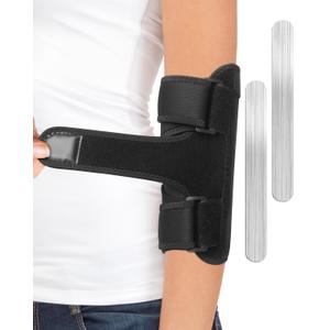 Elbow Brace with 2 Removable Metal Splint for Sleeping, Adjustable Cubital Tunnel Brace with Compression Sleeve for Tennis Elbow, Ulnar Nerve Brace Fit Women Men Relief for Arthritis, Tendonitis