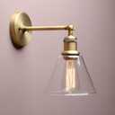 Yosoan Indoor Wall Sconce Fixture Light, 1-Light Modern Single Antique Brass Vintage Industrial Hardwired with Funnel Flared Clear Glass Shade Lamp for Bathroom Sink Porch Kitchen Living Room, (Antique) 